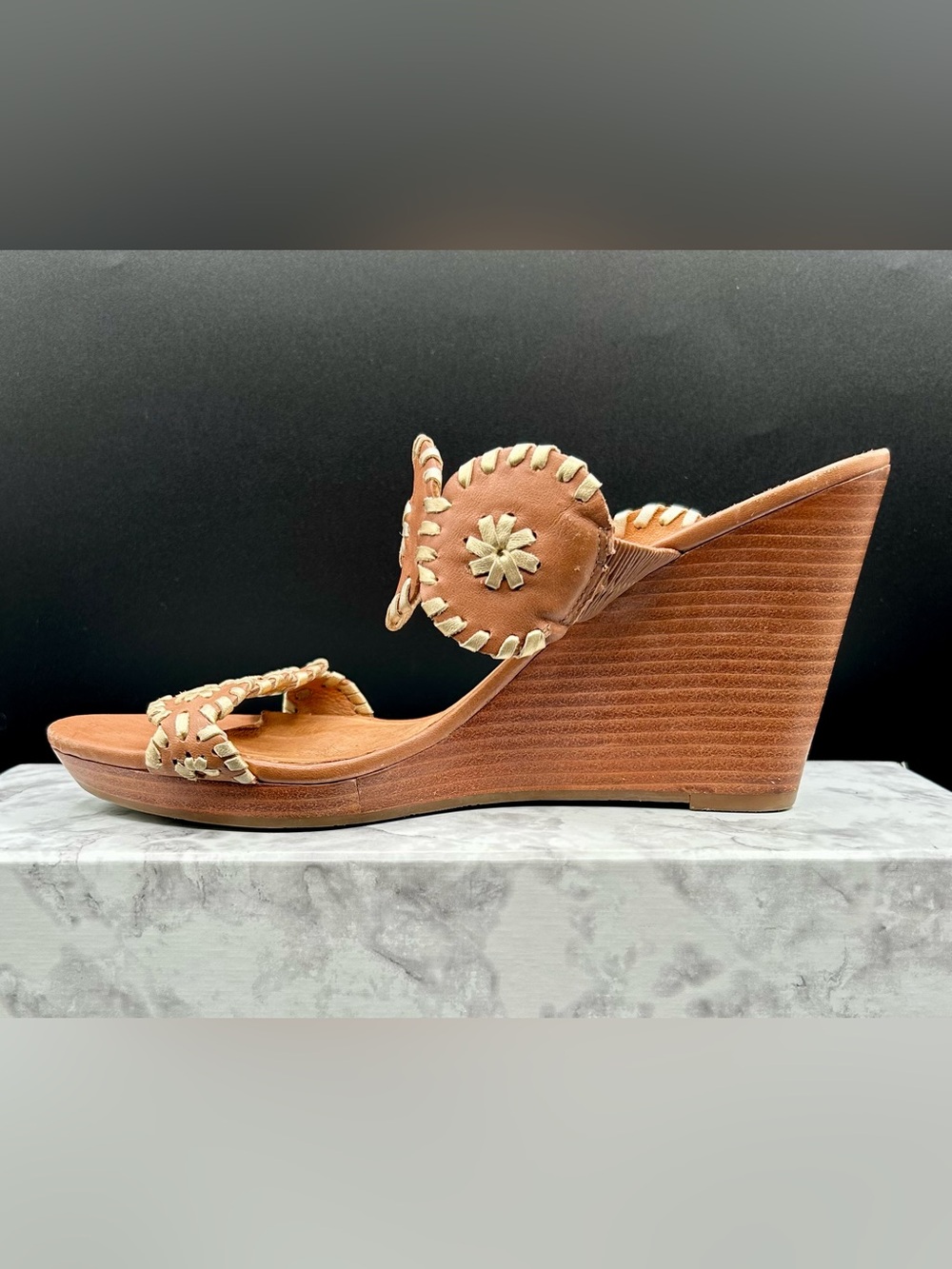 JACK ROGERS Luccia Leather Wedge Sandals.  Size 9 M